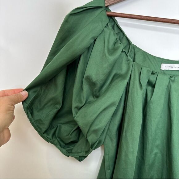 Rebecca Taylor Babydoll Top Puff Tulip Sleeve Emerald Green Size 2 - Picture 8 of 10